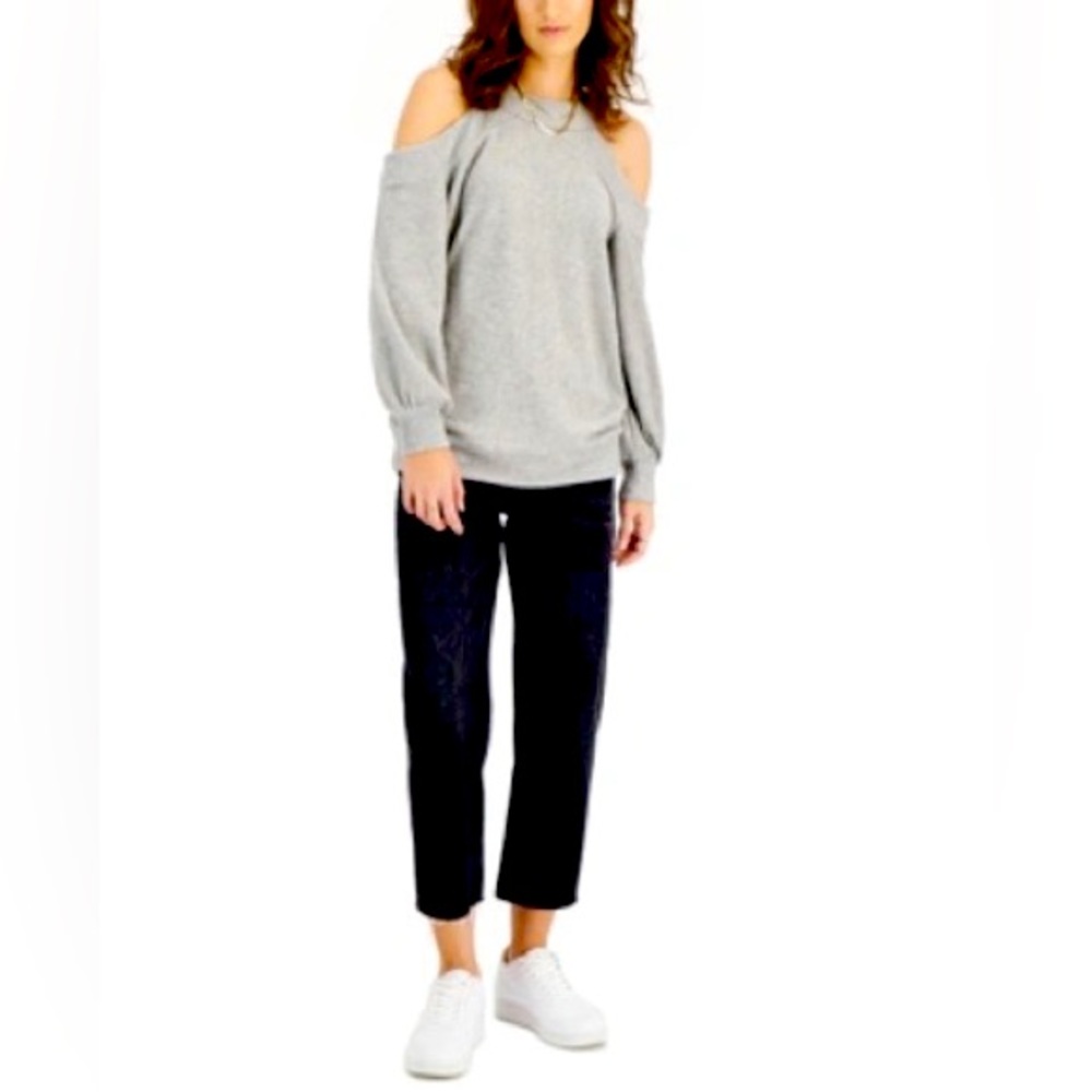 NWT WILLOW DRIVE RIBBED COLD-SHOULDER SWEATSHIRT CHARCOAL - M